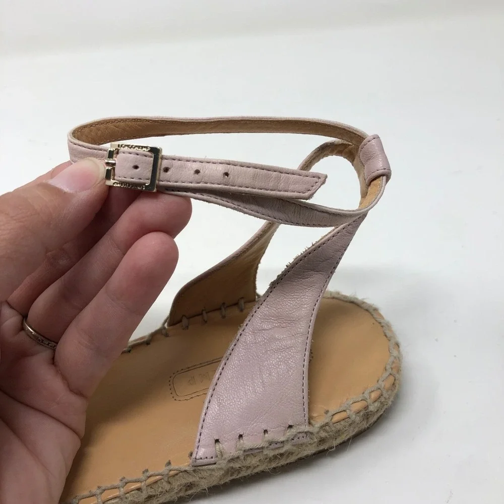 Longchamp Espadrilles Flats Womens 41 US 10 Pink Leather Ankle Strap Summer Boho